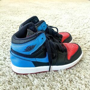 JORDAN 1 High OG (PS) Black Dark Powder Blue Children Shoes Size 1 Y w/ Box